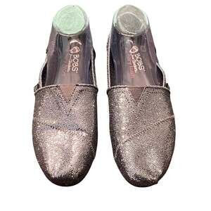 Skechers BOBS Silver Glitter Slip On Flats Memory Foam Women’s Size 9 Sparkle